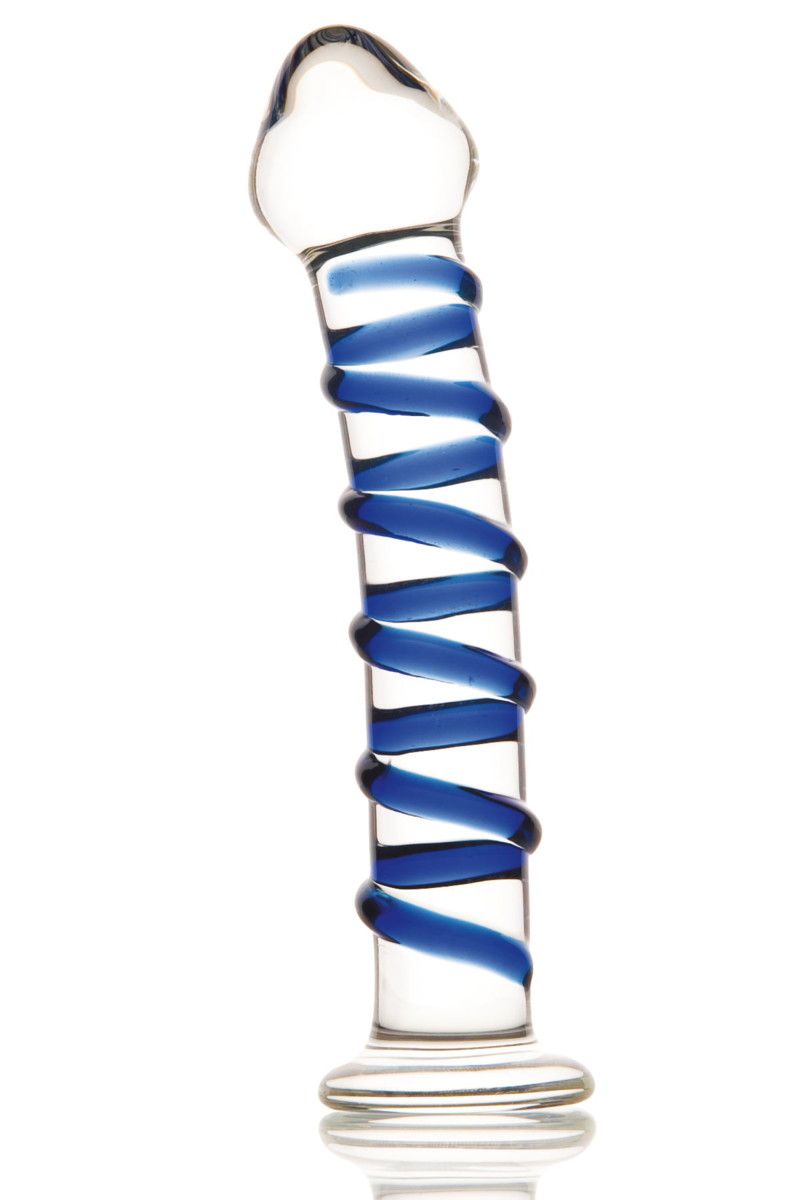 Фаллоимитатор из стекла с синей спиралью - 18 см.