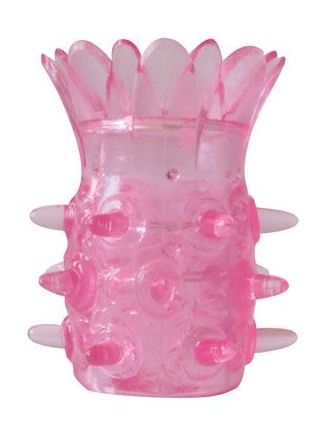 Розовая насадка на пенис с шипиками и лепестками - 6 см. (розовый)