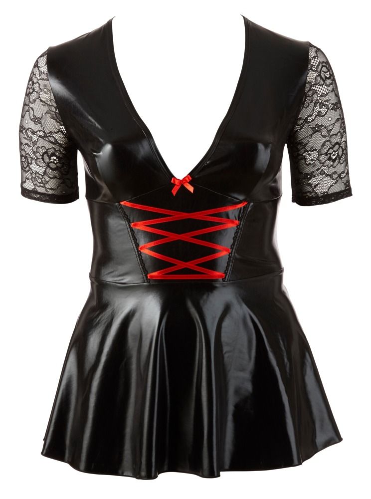 Коротенькое платье с декоративной шнуровкой красного цвета