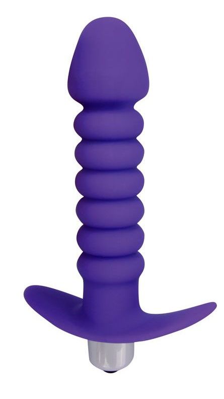 Фиолетовая анальная вибровтулка-елочка с ограничителем - 11,5 см. (фиолетовый)