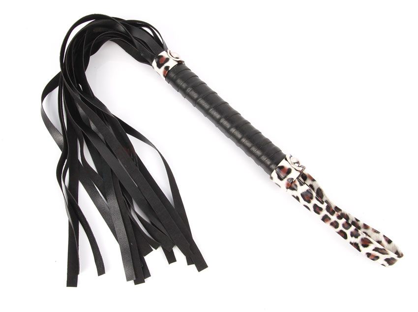Черный флоггер с черно-леопардовой ручкой Notabu - 49 см. (черный с леопардовым)