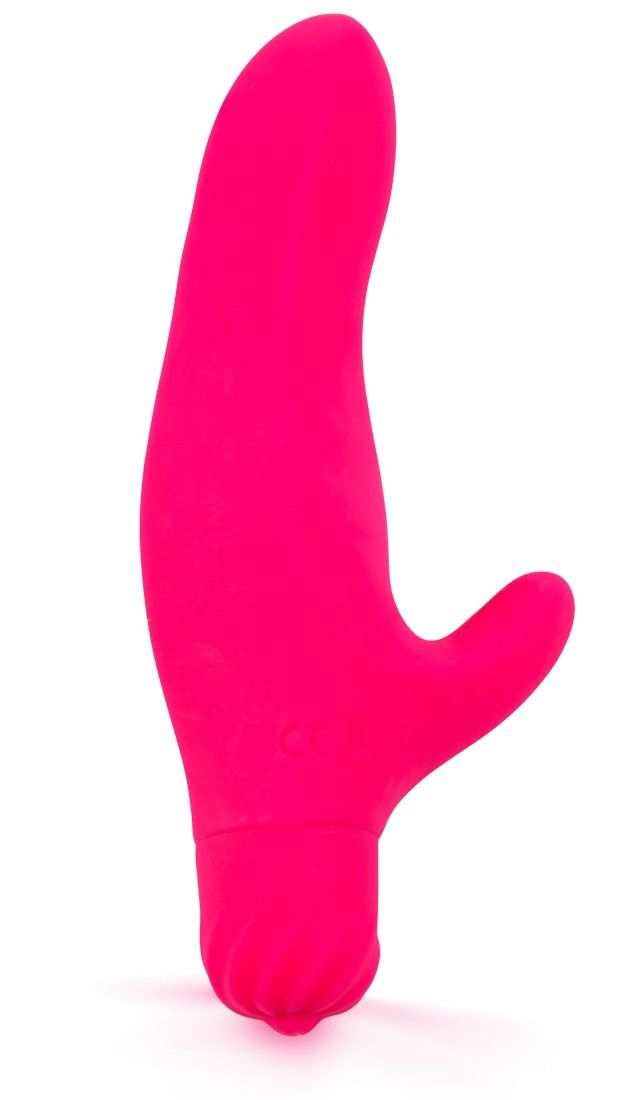 Розовый вибратор с клиторальным отростком - 11,5 см. (розовый)