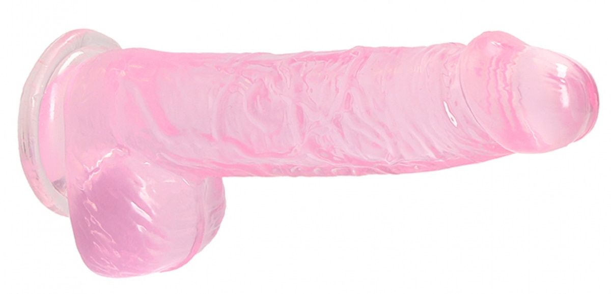 Розовый фаллоимитатор Realrock Crystal Clear 7 inch - 19 см.