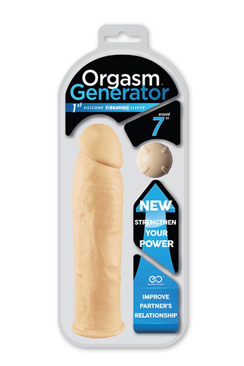 Телесная силиконовая насадка на пенис с вибрацией ORGASM GENERATOR 7 SLEEVE VIBRATING - 17 см.
