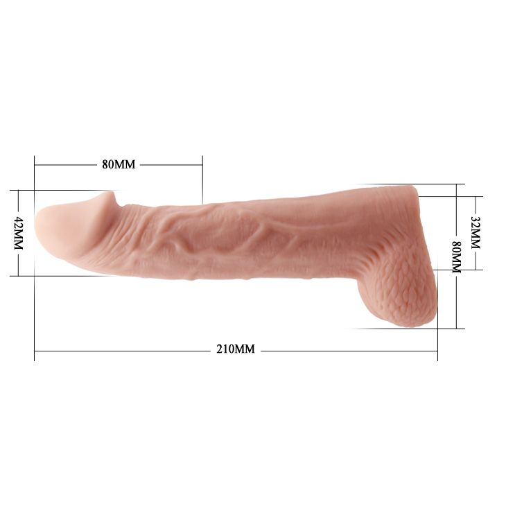 Телесная реалистичная насадка-удлинитель на пенис - 21 см.