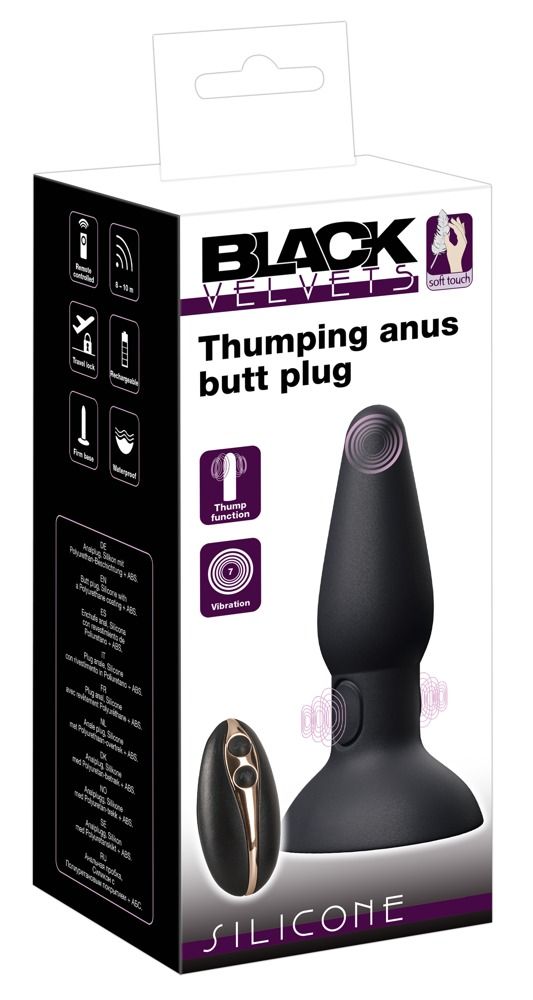 Черная анальная вибропробка с пульсацией в нижней части Thumping Anus Butt Plug - 15 см.