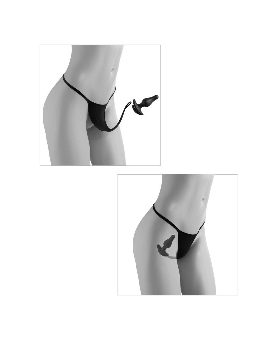 Черные трусики Remote Bowtie Bikini XL-XXL с вибрацией и анальным стимулятором