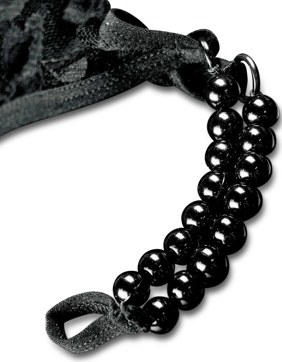 Черные трусики Crotchless Pleasure Pearls XL-XXL с бусинами и анальным стимулятором