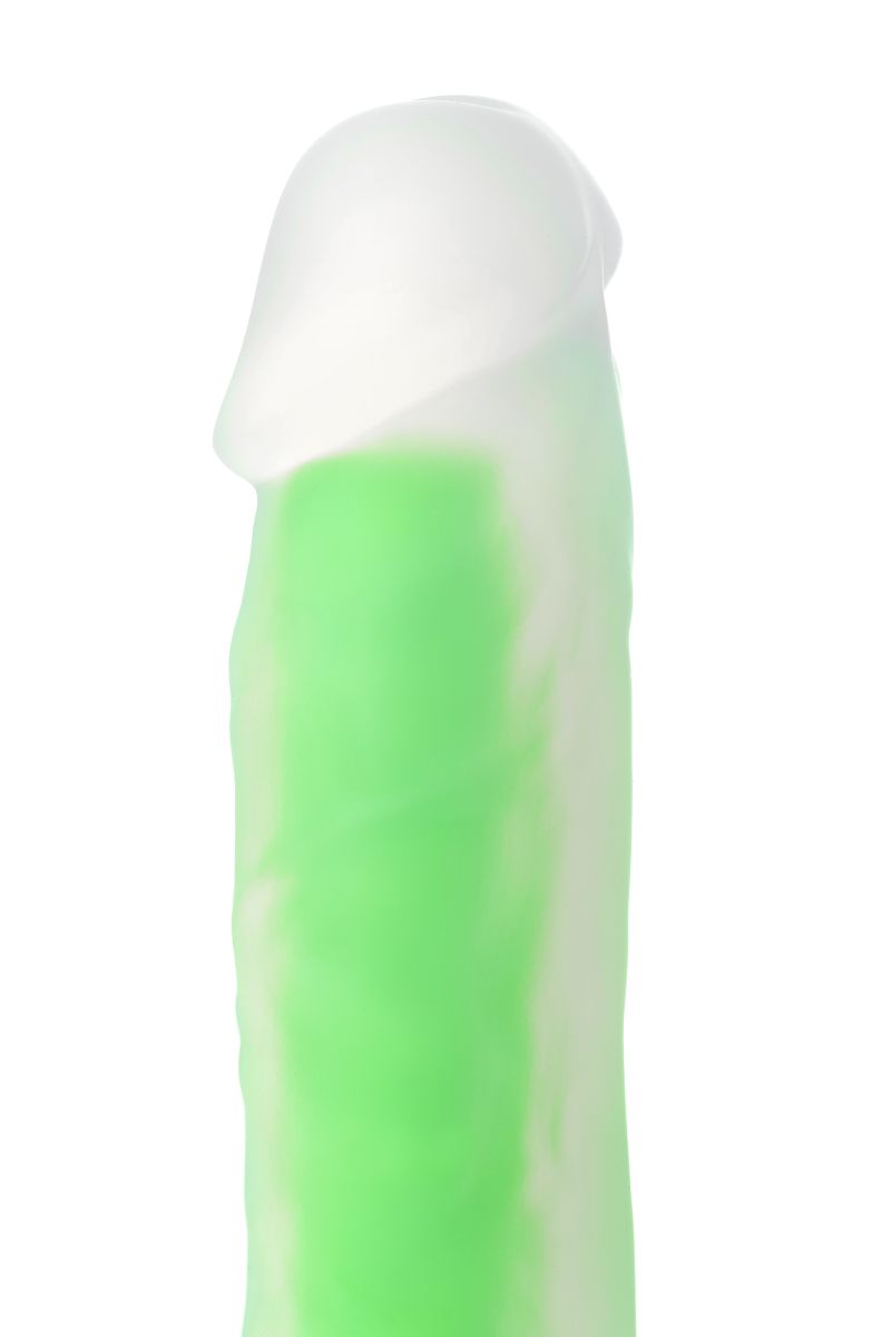 Зеленый, светящийся в темноте фаллоимитатор - 18,5 см.