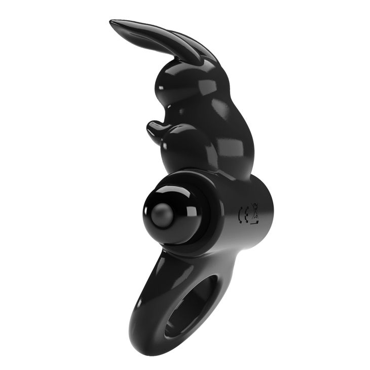 Черное эрекционное кольцо со стимулятором клитора в виде кролика Exciting ring