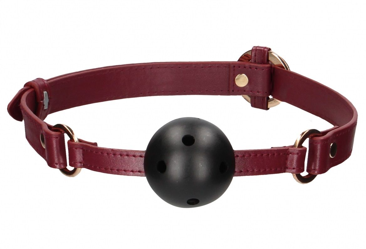 Кляп-шар на бордовых ремешках Breathable Ball Gag