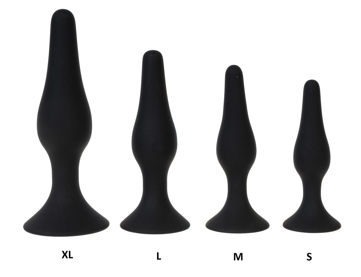 Черная силиконовая анальная пробка размера M - 11 см.