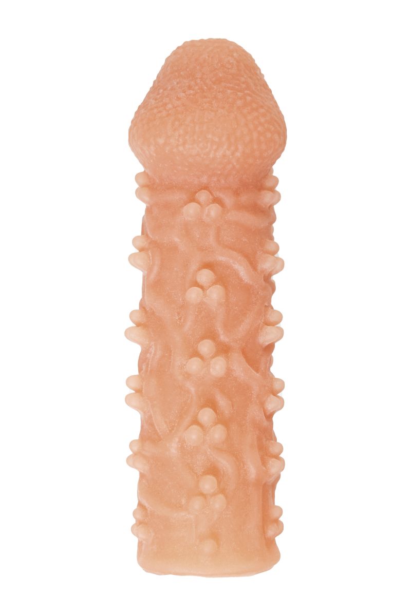 Телесная закрытая насадка с пучками шишечек Cock Sleeve 009 Size S - 13,8 см.