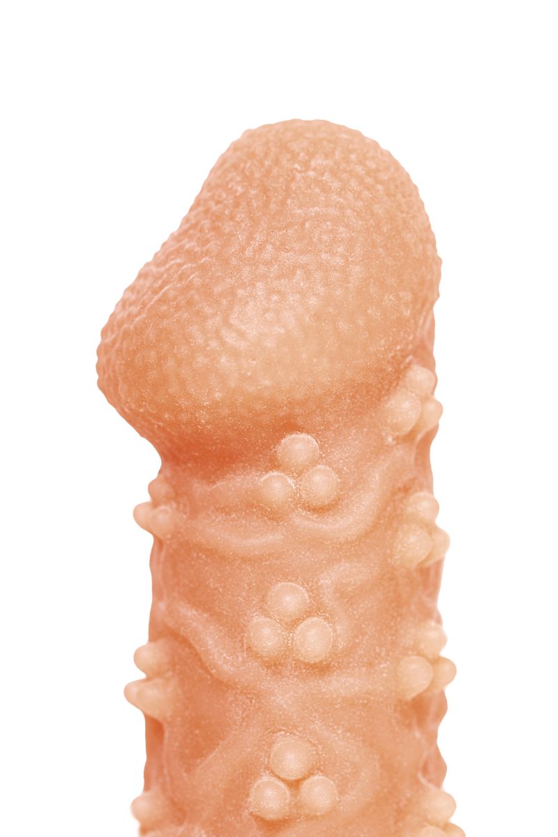 Телесная закрытая насадка с пучками шишечек Cock Sleeve Size M - 15,6 см.