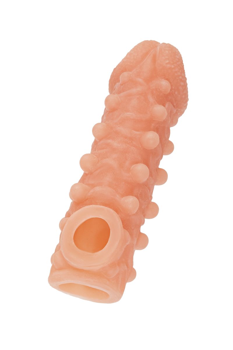 Телесная закрытая насадка с шариками Cock Sleeve Size S - 13,8 см.