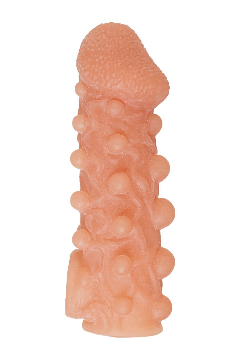 Телесная закрытая насадка с шариками Cock Sleeve Size M - 15,6 см.