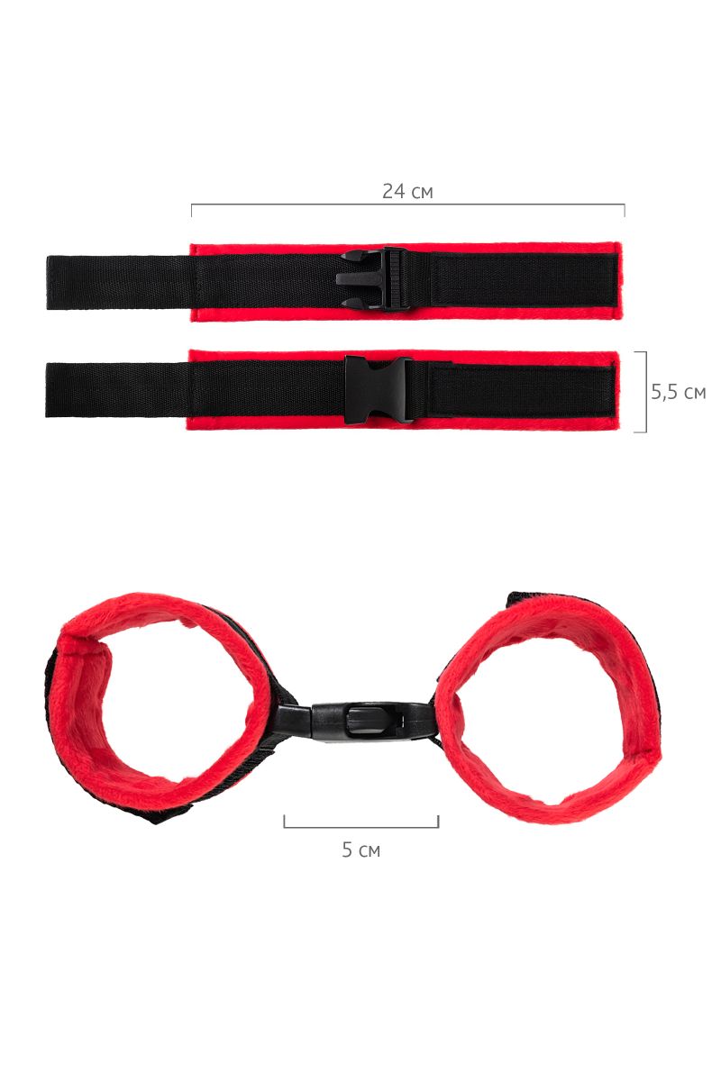 Красно-черные велюровые наручники Anonymo