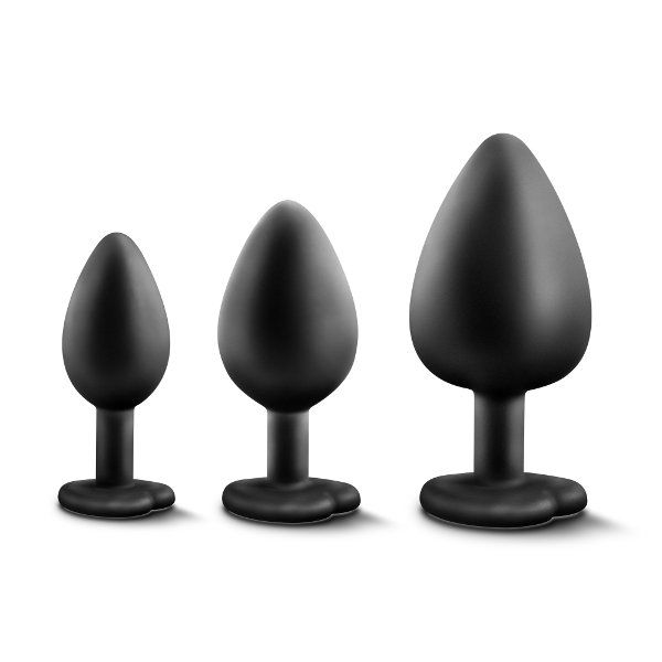Набор из 3 черных анальных пробок с радужным кристаллом Bling Plugs Training Kit
