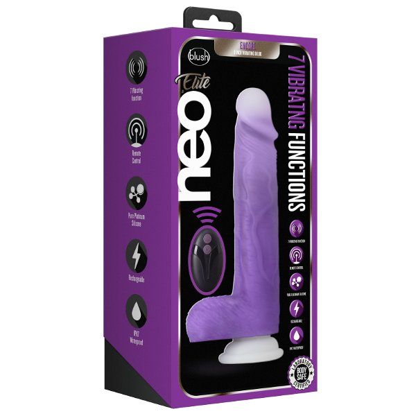 Фиолетовый вибратор-реалистик Encore 8 Inch Vibrating Dildo - 21,6 см.
