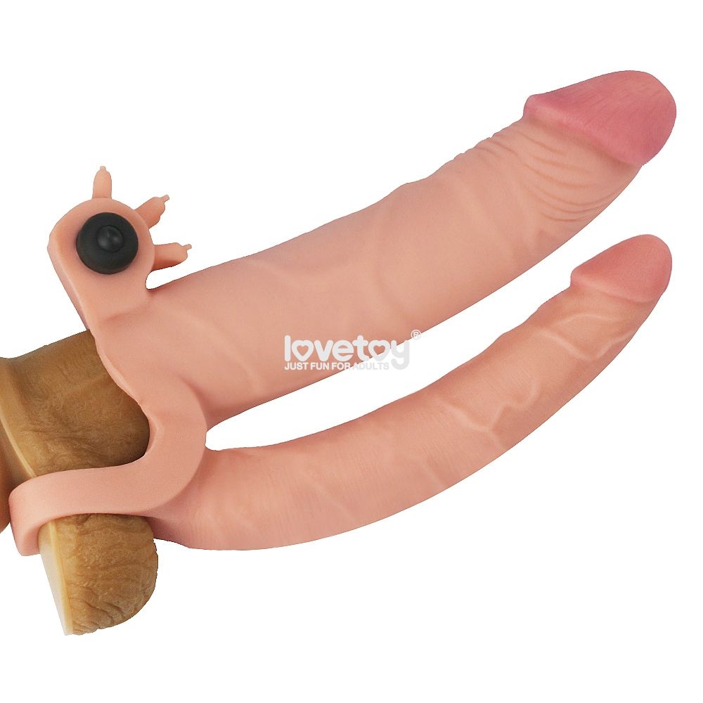 Телесная насадка-удлинитель на пенис с анальным стимулятором и вибропулей