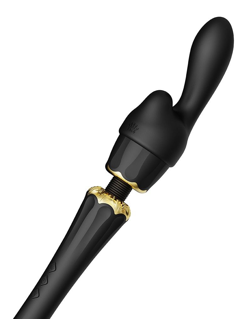Черный wand-вибратор Kyro с 2 насадками