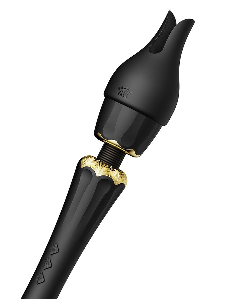 Черный wand-вибратор Kyro с 2 насадками