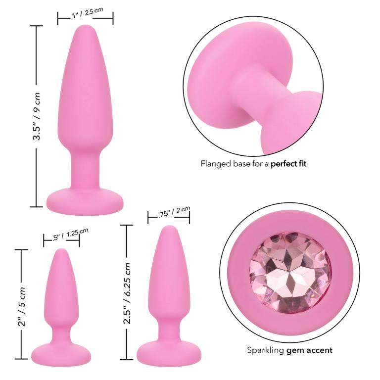 Набор из 3 розовых анальных пробок Crystal Booty Kit