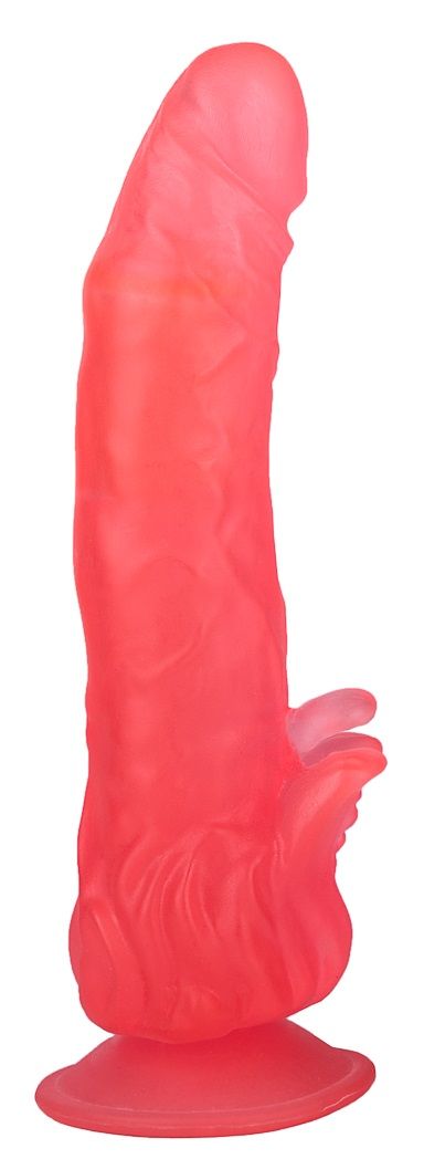 Розовый фаллоимитатор с лепестками у присоски - 18,5 см
