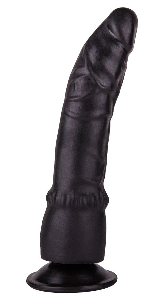 Чёрный фаллоимитатор на присоске - 19,3 см.