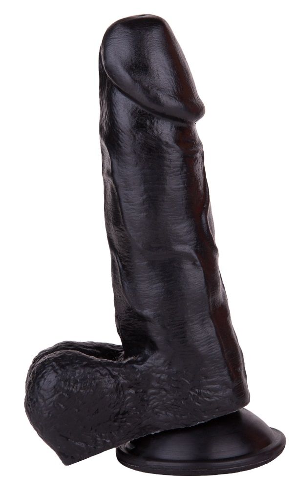 Упругий чёрный фаллоимитатор на присоске - 15,5 см.