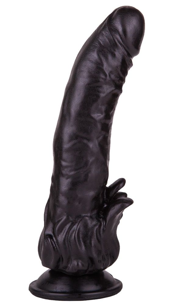 Чёрный фаллоимитатор с клиторальными лепестками - 18,5 см.
