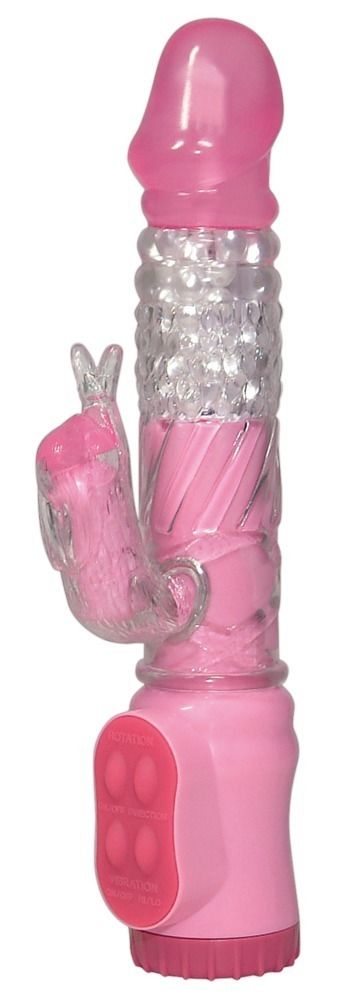 Розовый вибратор Vibrating Rabbit с клиторальным зайчиком - 22 см.
