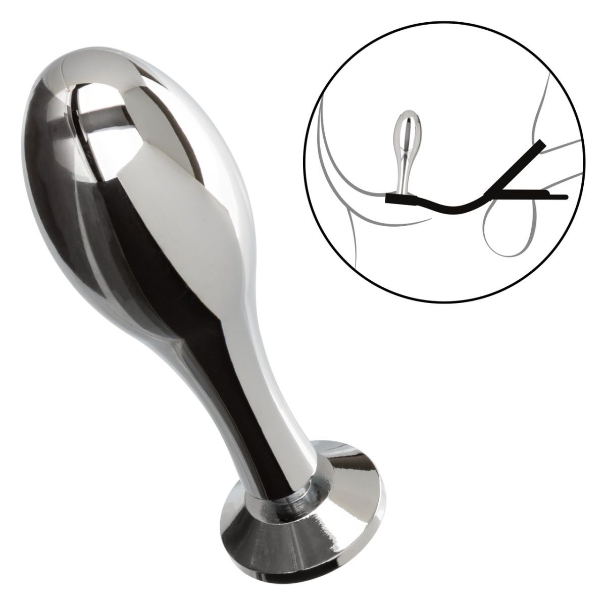 Серебристая анальная пробка Teardrop Plug с силиконовыми кольцами для пениса и мошонки