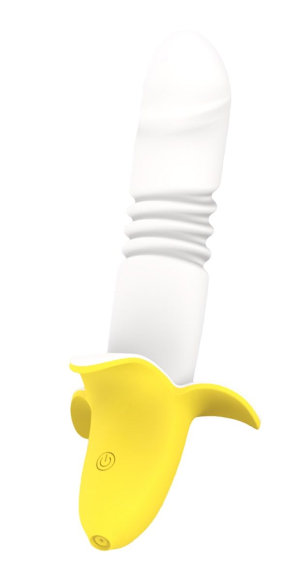Мощный стимулятор в форме банана с возвратно-поступательными движениями Banana - 19,3 см. (белый с желтым)