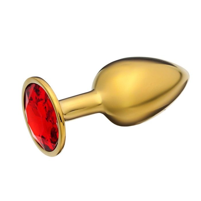 Золотистая анальная пробочка с красным кристаллом - 7 см.