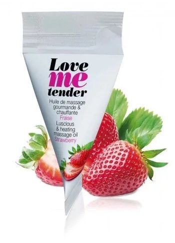 Съедобное согревающее массажное масло Love Me Tender Strawberry с ароматом клубники - 10 мл. (цвет не указан)