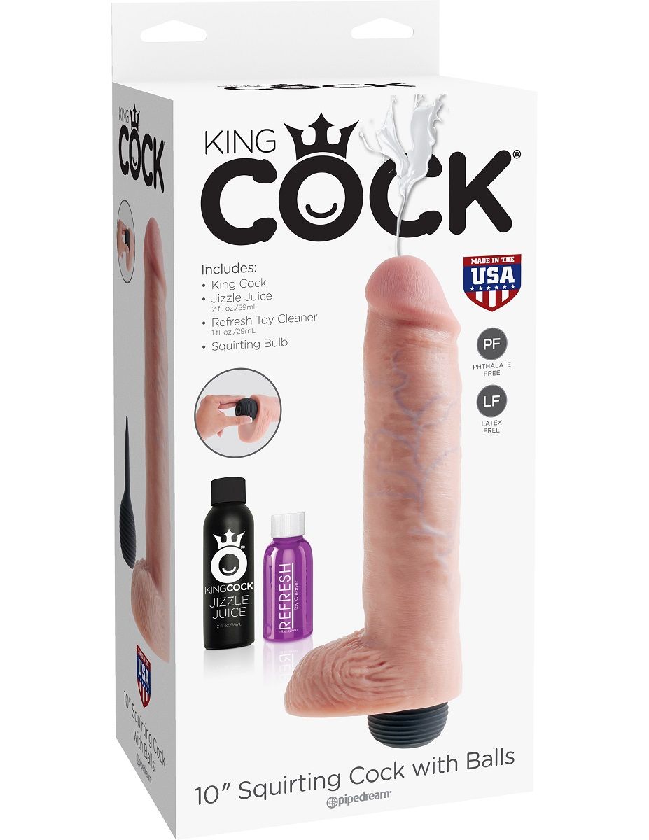 Фаллоимитатор King Cock 10  Squirting Cock с эффектом эякуляции - 25,4 см.
