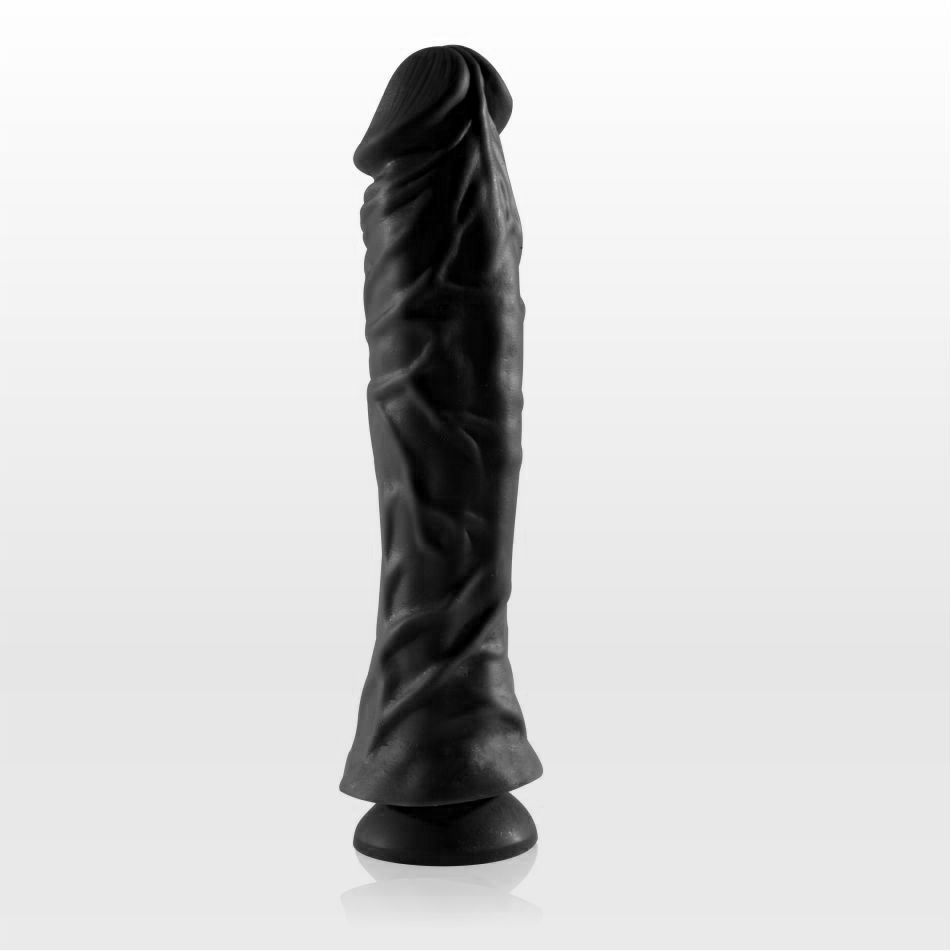 Чёрный фаллоимитатор на присоске с ярко выраженным рельефом - 21,5 см.