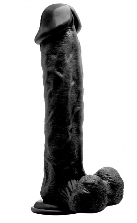 Чёрный фаллоимитатор Realistic Cock 11  With Scrotum - 29,5 см.