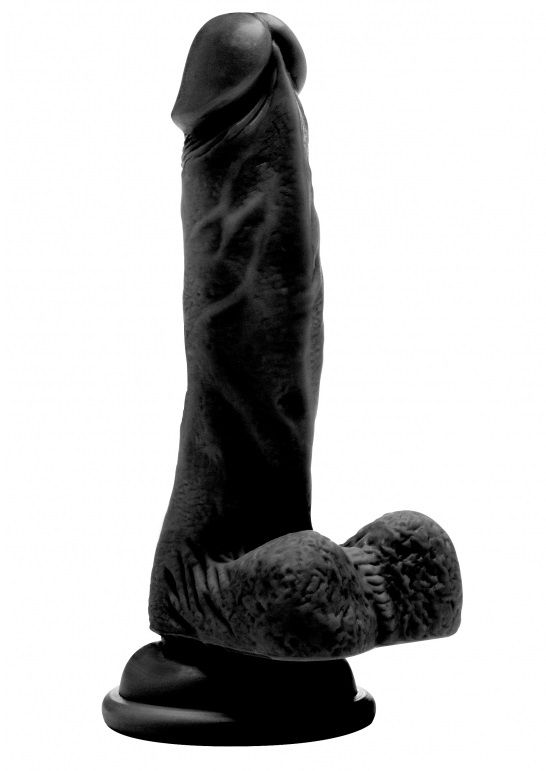 Чёрный фаллоимитатор Realistic Cock 7  With Scrotum - 18 см.