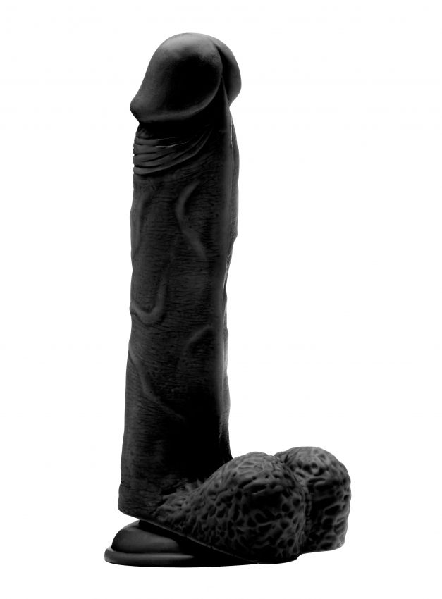 Чёрный фаллоимитатор Realistic Cock 9  With Scrotum - 23,5 см.