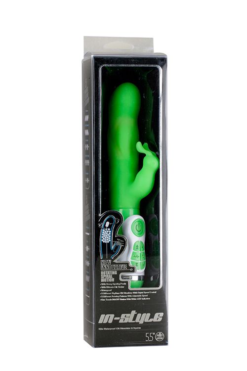 Зеленый вибратор с клиторальным стимулятором INSTYLE DUO VIBRATOR 5.5INCH - 14 см.