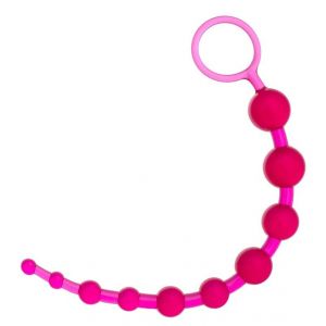 Розовая анальная цепочка из 10 шариков - 25 см.