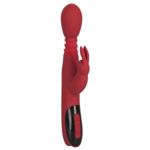 Красный вибромассажер с клиторальным отростком Rabbit Vibrator - 26,5 см.