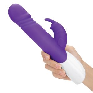 Фиолетовый вибратор-кролик с возвратно-поступательными движениями головки - 24 см.