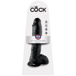 Реалистичный чёрный фаллоимитатор-гигант 10  Cock with Balls - 25,4 см.