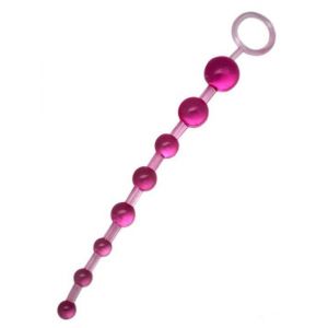 Розовая анальная цепочка с ручкой - 30 см.