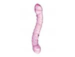 Двусторонний розовый фаллос с рёбрами и точками - 20,5 см. #5815