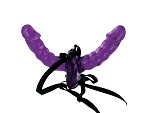 Фиолетовый страпон Double Delight Strap-on с вагинальной пробкой - 15 см. #7075