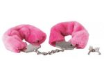 Розовые меховые наручники на сцепке с ключами #10746